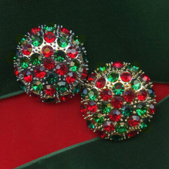 9182-XMAS  Large Gold or Silver Base - Green and Red Stones